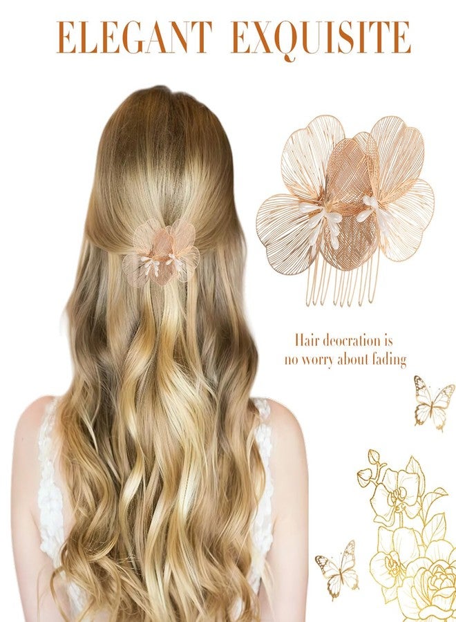 VANTOBEST Gold Flower Metal Hair Side Combs Decorative Petal Shape Wedding Hair Pieces for Bride Prom Party Women - Image 4